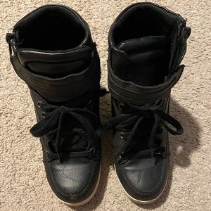 Gently worn, size 6 wedge black sneakers by candies